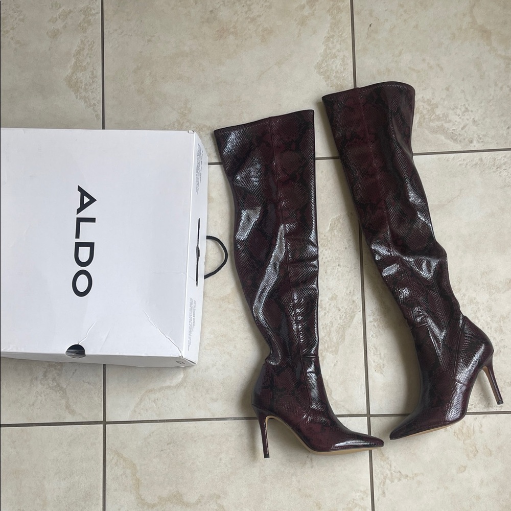ALDO Burgundy Snakeskin Over-the-Knee Stiletto Boots